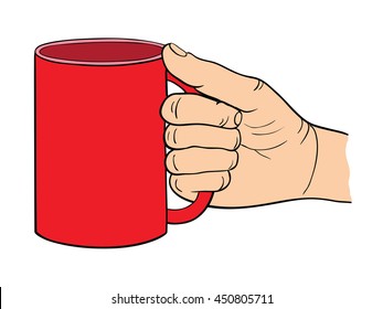 Vector illustration of linear style. Gesture of the hand holds the cup.
