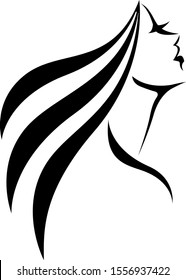 Vector illustration. linear stylized silhouette of a woman in profile. Line drawing