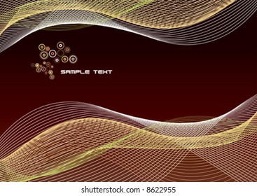Vector illustration of lined art on a gradient metallic red background with template logo made of funky circles. Clean.