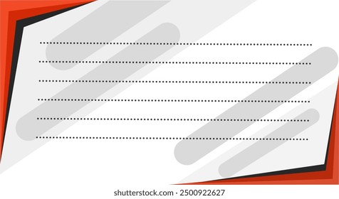 A vector illustration of a lined notepad design with bold red and black borders, featuring dotted lines and abstract grey shapes. Ideal for note-taking, memos, or stationery designs