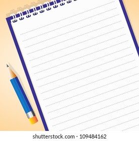 Vector illustration of lined notepad with pencil