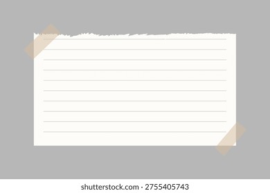 Vector illustration of a lined paper note with torn edges, taped to a gray background. The note is blank, ideal for text or design elements.