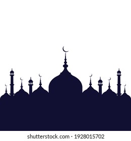 Vector illustration of a lined shading silhouette of a mosque that is connected to one another. 