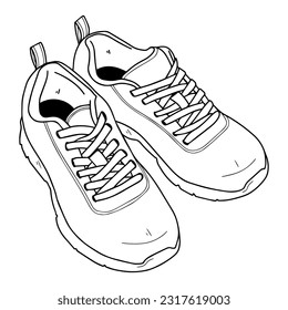 Ilustración vectorial. Sneakers dibujados en línea. Colores.