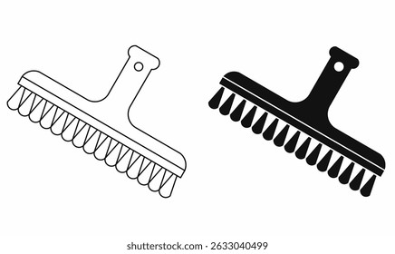 Vectorillustratie, lijn, omtrek, silhouet van tintborstel in zwart-wit. Gebruikt voor haarkleuring, salongereedschap, haarkleuringstoepassing. Geïsoleerde elementen voor ontwerpelementen.