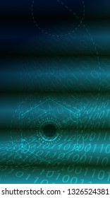 Vector Illustration lines abstract data technology  and geometrical lines neon light, circles, wave, swirling, with the cyan symbols and numbers numeric business background with on screen.