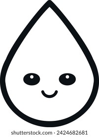 Vector illustration of lines of a drop of water smiling happily. Children's drawing of water.
