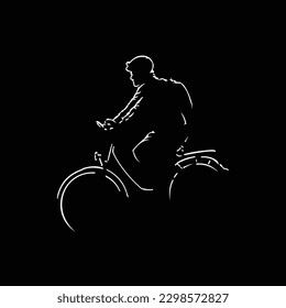 vector illustration of lines forming a person cycling on a black background