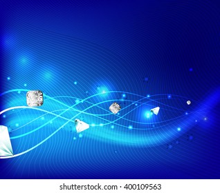 vector illustration lines with gemstones on blue background