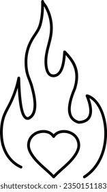 Vector illustration of lines of a heart on fire. Passion and love on fire.