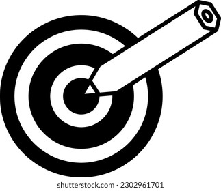 Vector illustration of lines, of a pencil in the center of a target. Dartboard, achievements and study objectives. Write accurately.