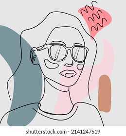Vector illustration with lines in the style of minimalism, girl in sunglasses
