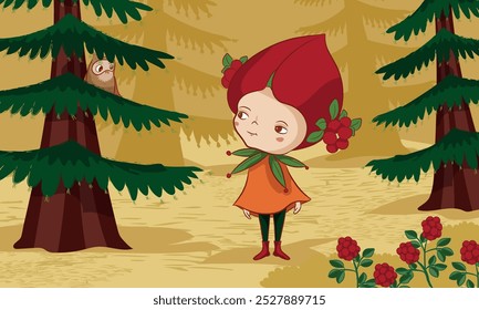 Vector illustration - Lingonberries and owl
