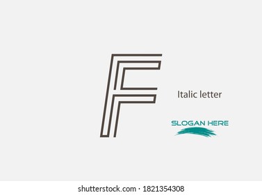 vector illustration of lining italic alphabet capital letter F logo design isolated on white background