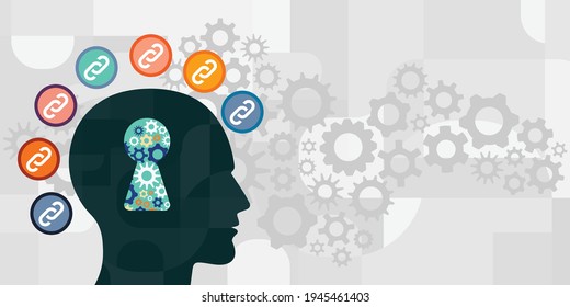 vector illustration of link symbols and human head for keywords search and logical connections 
