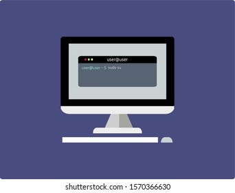 Vector Illustration Of Linux Command To Superuser On A Screen