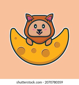 vector illustration of lion above the moon