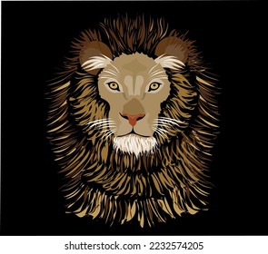 Vector illustration of a lion with abundant and beautiful fur. Wild animal and predator.