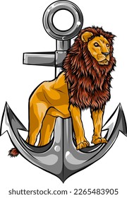 ilustración vectorial de león con diseño de ancla