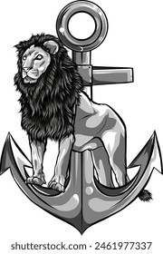 vector illustration of Lion with anchor design
