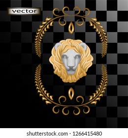 Vector illustration of a lion bas-relief statue of gold-plated gypsum classical stucco