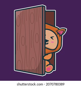 vector illustration of lion behind the door