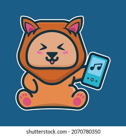 vector illustration of lion bring cell phone