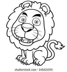 Vector illustration of Lion cartoon - Coloring book