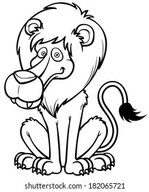 Vector illustration of Lion cartoon - Coloring book
