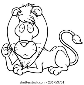 Vector illustration of Lion cartoon - Coloring book