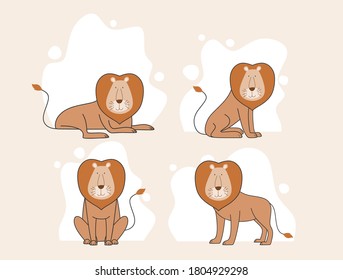 Vector illustration of Lion cartoon set collection