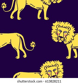 Vector illustration of Lion cartoon set collection