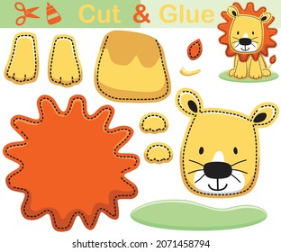 Vector illustration of lion cartoon sitting. Education paper game for children. Cutout and gluing