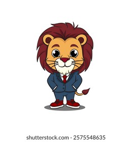 vector illustration of lion character wearing clothes, used for mascot design and others, isolated on white background