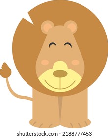 Vector illustration of a lion. Children's drawing of an adorable lion. Lion with mane, African wild animal. 