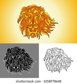 vector illustration lion, colored and white/black