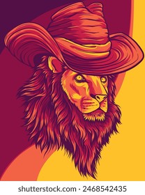 vector illustration of Lion Cowboy Mascot Logo Design