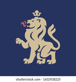 Vector illustration of lion with a crown for heraldry or tattoo. Vintage design heraldic symbols and elements