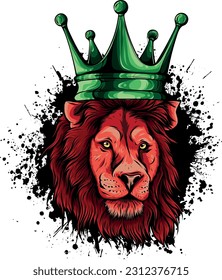 vector illustration of lion with crown on white background