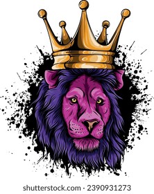 vector illustration of lion with crown on white background