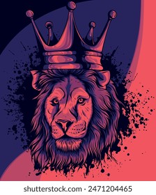 vector illustration of lion with crown on white background