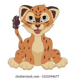 Vector illustration of a lion cub. Stock illustration of a cute lion cub. Illustration of a cartoon lion. Lion cub isolated on white background