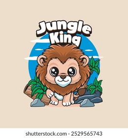 Vector Illustration of Lion with Cute Zoo Vector Illustration Available for Tshirt Design