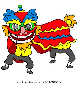 Vector illustration of lion dance Chinese