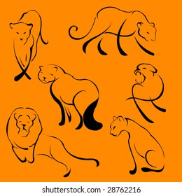 Vector illustration of Lion Design Set made with simple line only