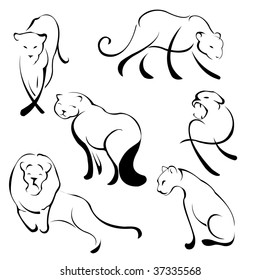 Vector illustration of Lion Design Set made with simple line only