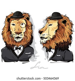 A vector illustration of Lion Dressed as Human