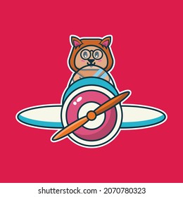 ilustración vectorial del león conduciendo un avión
