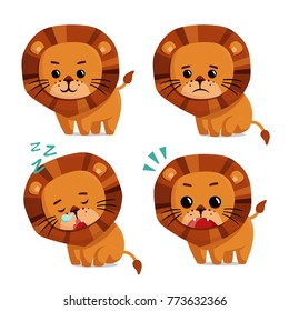 Vector Illustration of Lion with happy, sad, sleepy, and surprised expressions