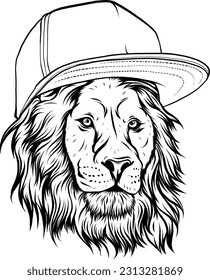 vector illustration of Lion Hat Black and White Mascot Design